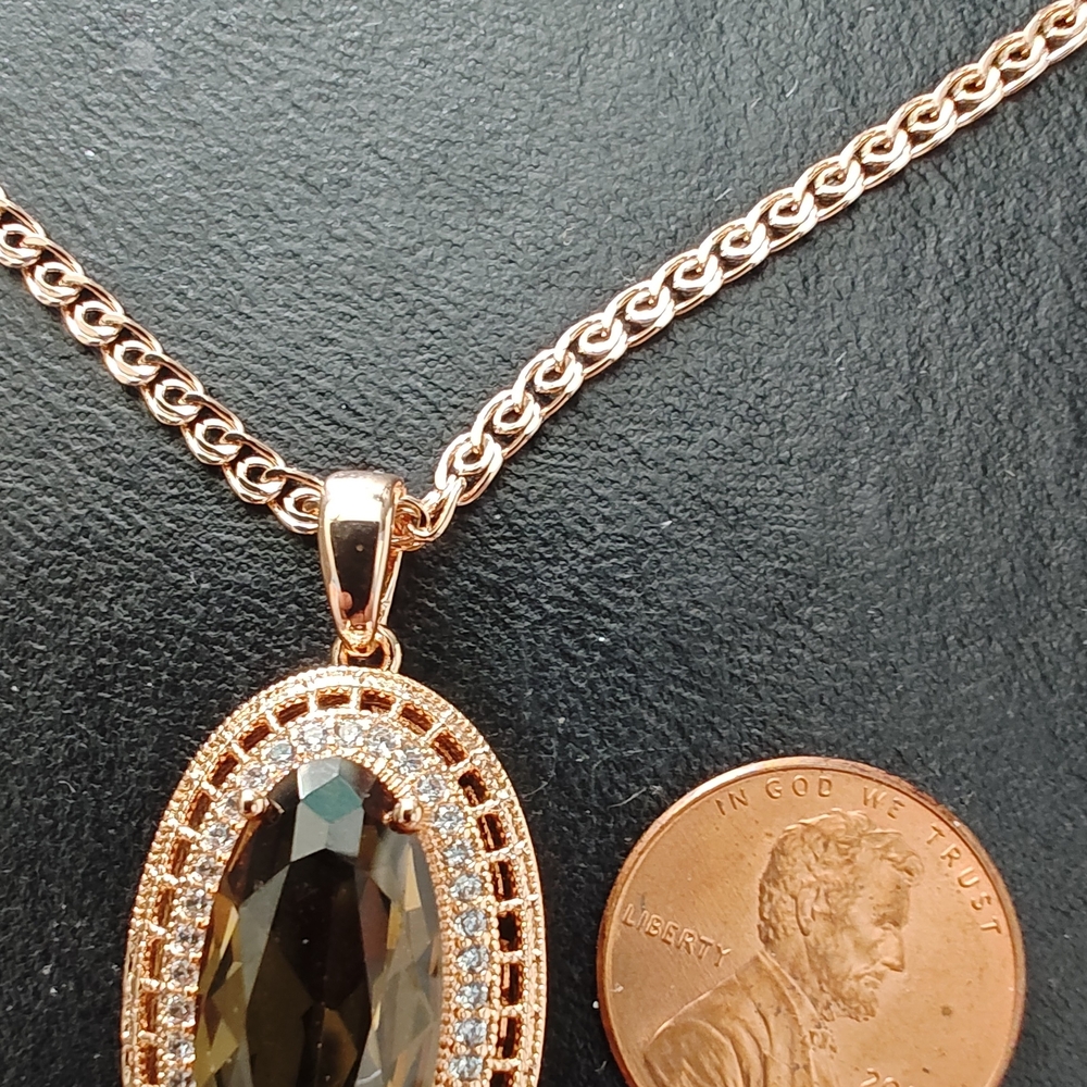 Genuine Smoky Topaz Pendant And 20' Gold Chain Stamped 585 RG